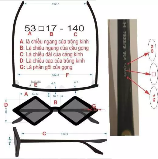 Đọc thông số size gọng kính